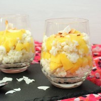 Kokosmilchreis mit Mangopüree im Glas / Coconut Rice Pudding with Mango | orangenmond.at