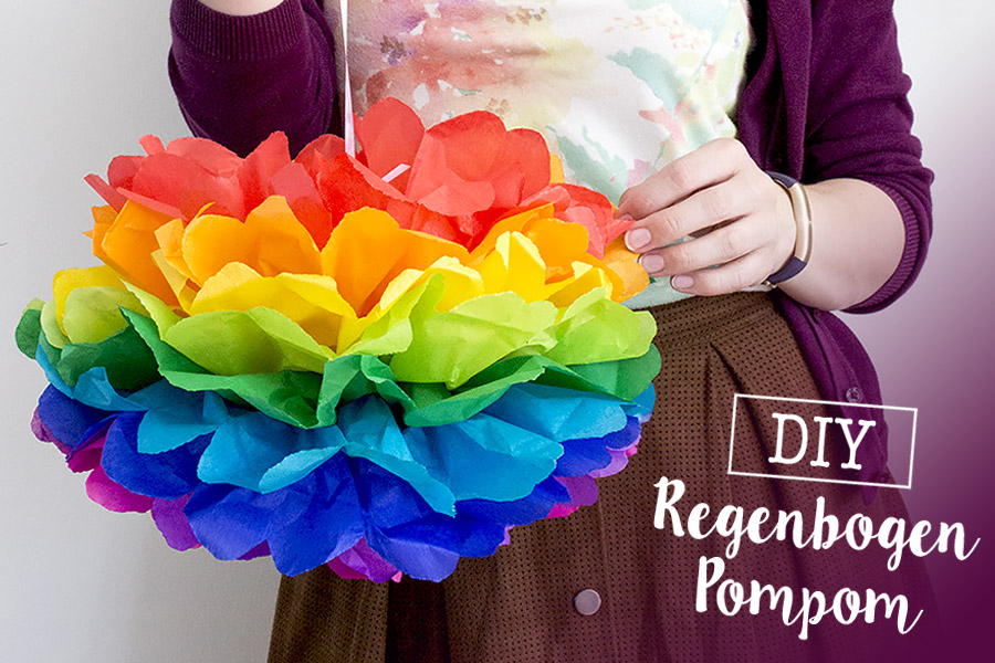 DiY Regenbogen Pompom aus Seidenpapier Bastelanleitung