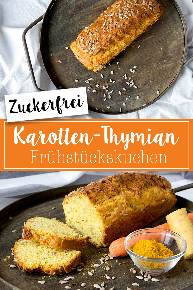 Idee für ein Frühstück ohne Zucker: Zuckerfreier Karotten-Thymian Frühstückskuchen - perfekt zum vorkochen!